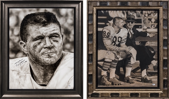 Lot of (2) Mike Ditka Autographed and Framed Original Artwork By Garry Limuti and Armando Villarreal (Beckett)
